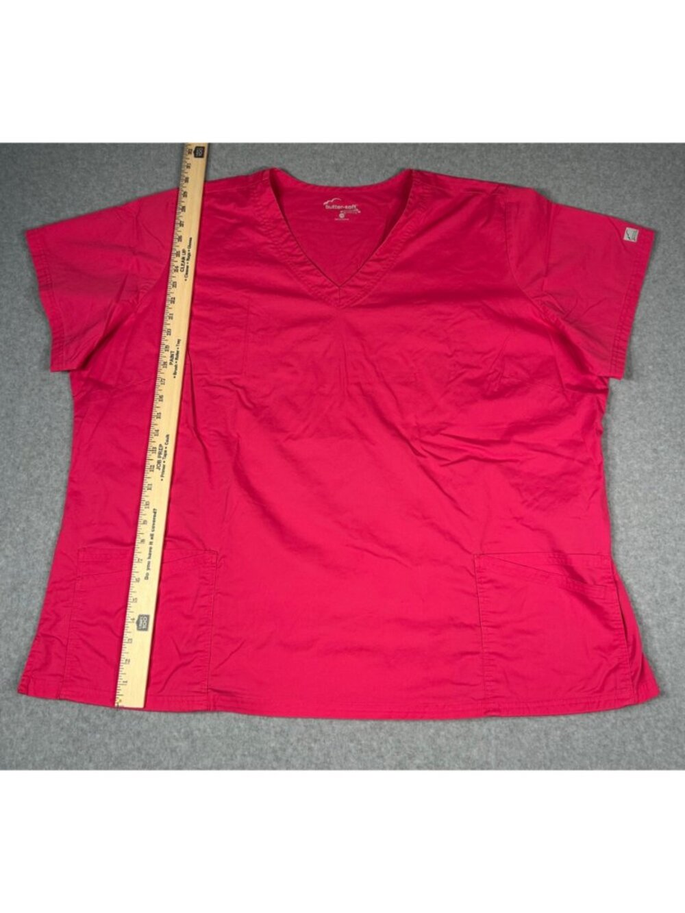 Butter-Soft Stretch Women's Plus Sz 4X Pink V-Neck Scrub Top w/ Pockets - Picture 5 of 8